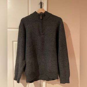 Jos A Bank Men’s Gray Half Zip Pullover Sweater Lambs’ Wool size XL